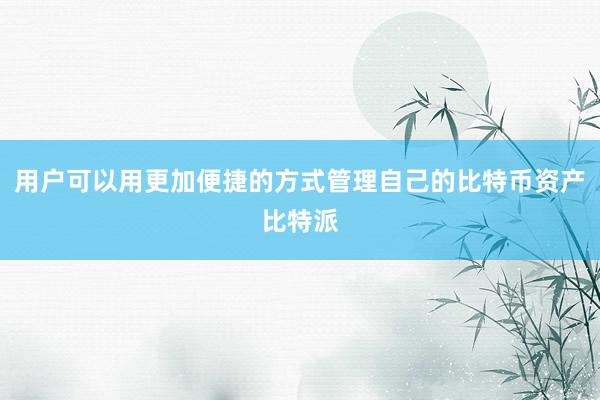 用户可以用更加便捷的方式管理自己的比特币资产比特派